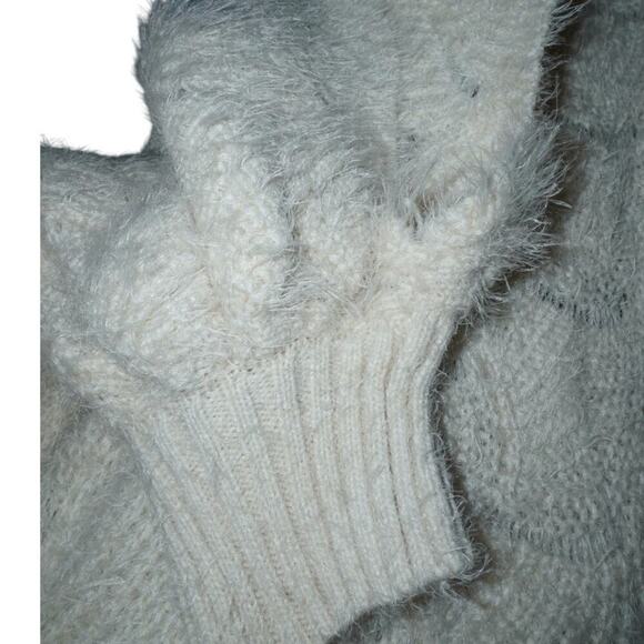 Anthropologie Cream Knit Oversized Sweater Poncho One Size Cozy Fuzzy Pullover - Picture 8 of 12